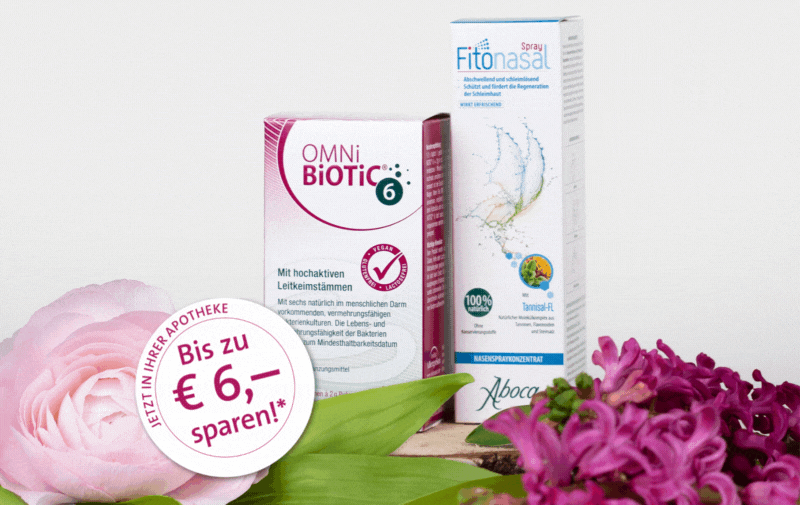 Gutschein bis zu € 6,- sparen auf OMNi-BiOTiC 6 und Allergieprodukte von Aboca