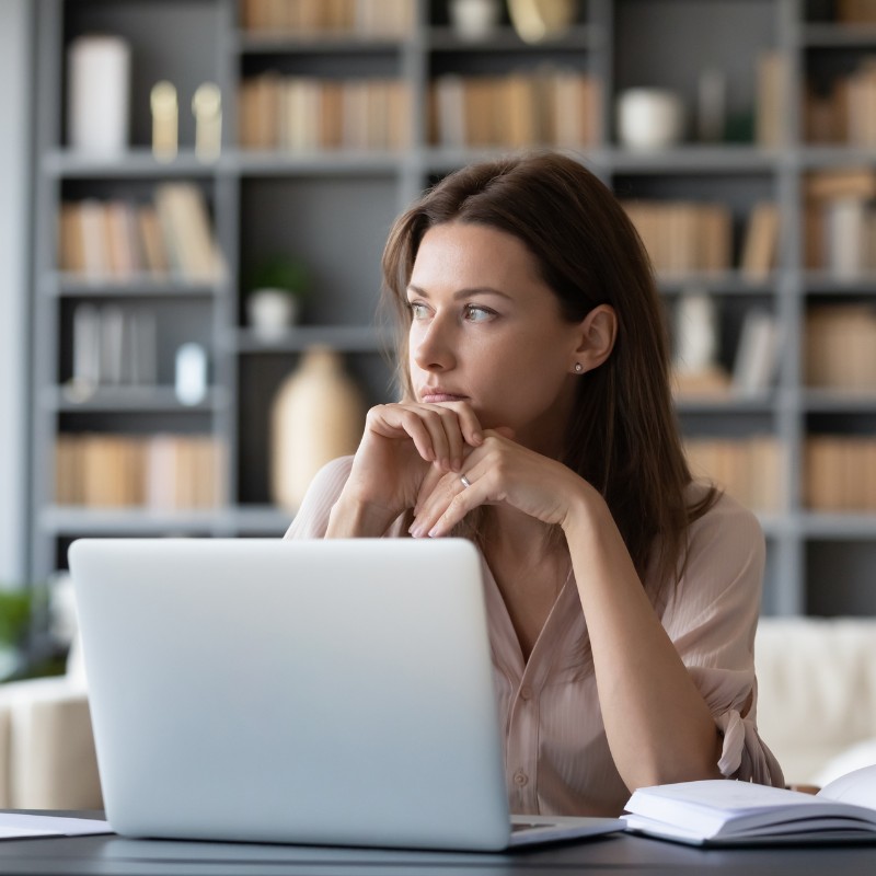 mental load woman thinking laptop